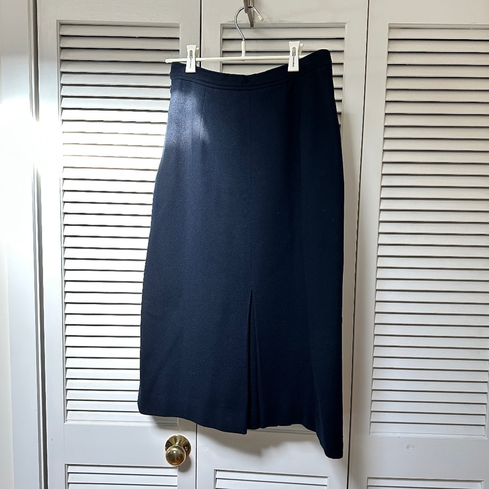 Vintage Evan Picone 100% Wool Lined Navy Blue Midi Skirt Small - Picture 8 of 11